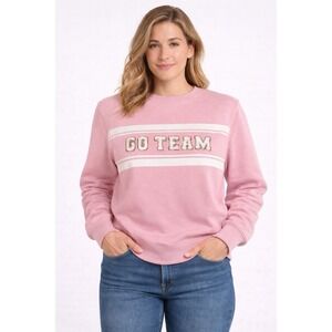 Feeling Festive Baby Pink Go Team Gold Sequin Pullover Sweater Size Small
